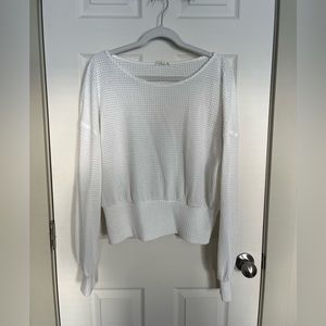 Women’s White Waffle Knit Long Sleeve Top - Size Medium